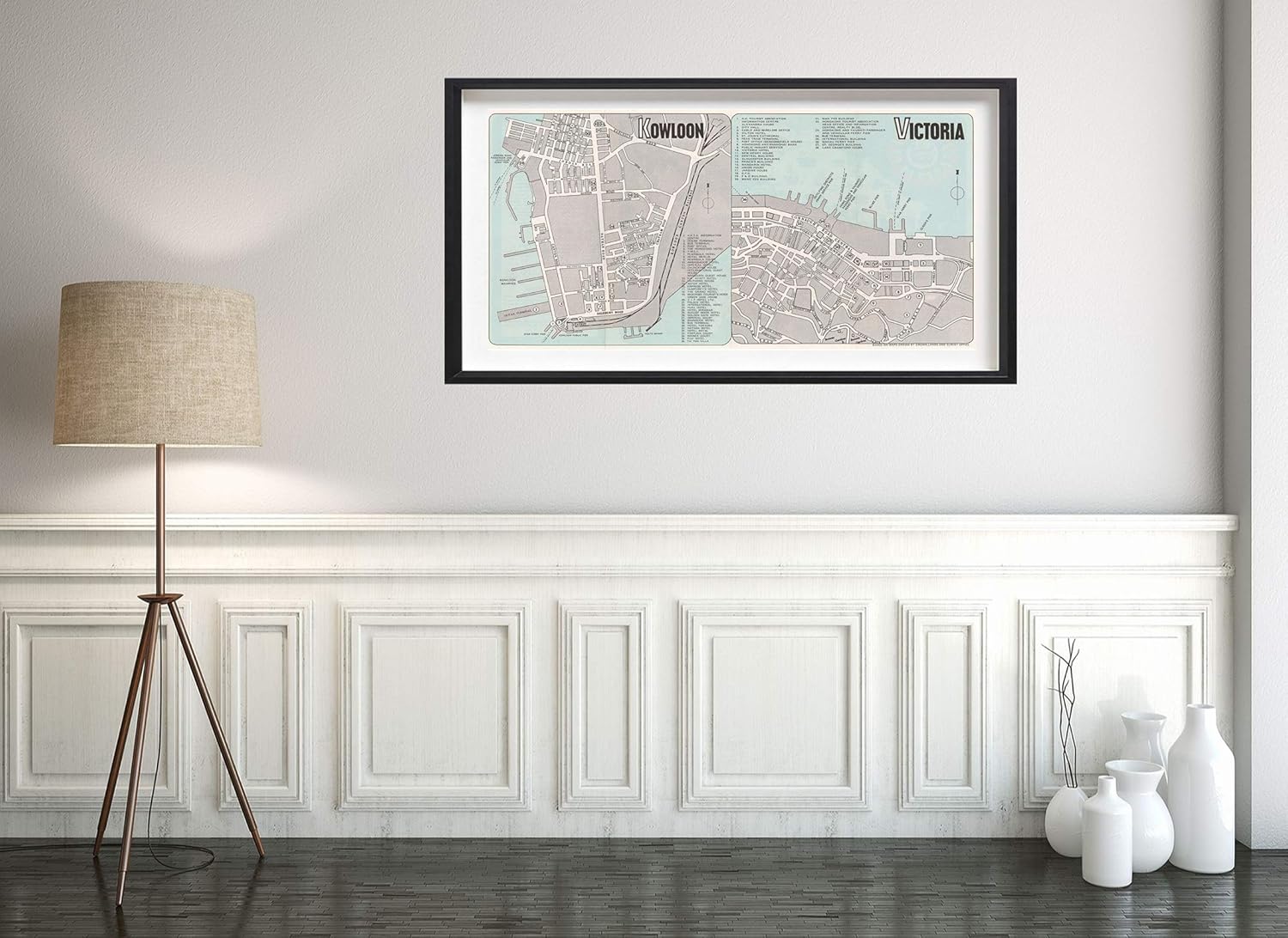 Map|Hong Kong 1970 Circa City|Vintage Fine Art Reproduction|Size: 12x24|Ready to Frame