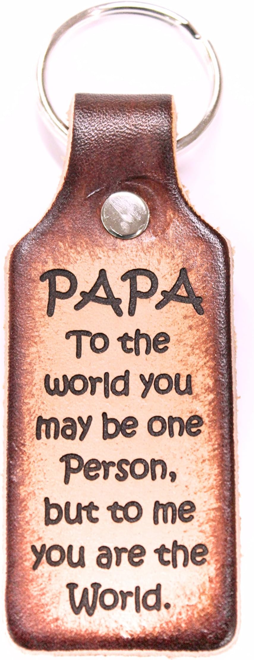 KEYCHAIN--Durable Brown Leather--PAPA--you are the world--Gift Box and Bow included!