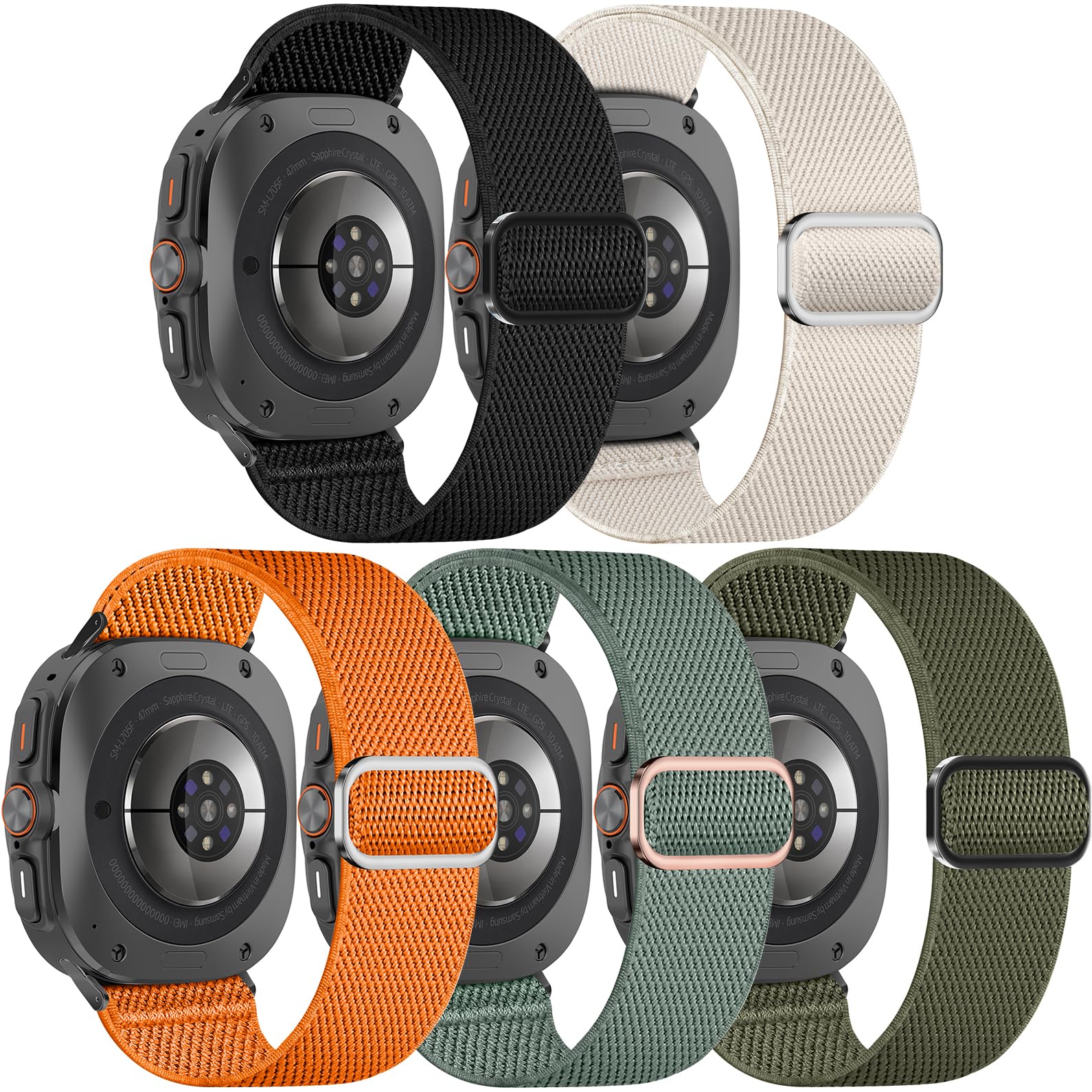 Huadea 5 Pack Stretchy Nylon Compatible with Samsung Galaxy Watch Ultra Band 47mm 2025/Galaxy Watch 7 Ultra 47mm Band 2024, Solo Loop Soft Elastic Sport Strap Replacement Wristbands for Men Women