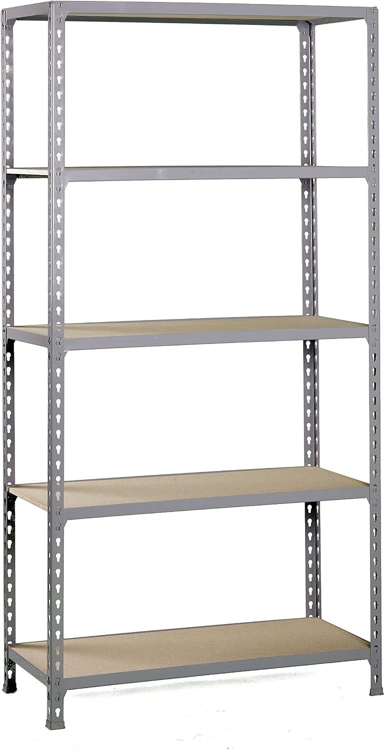Simonrack Garage Shelving Unit 1800x900x400 mm, 5 Tier Metal Rack with 16 mm MDF Shelves, 150 kg per Shelf, Grey/Wood - Maderclick