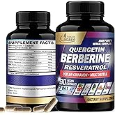 Organic Cadane 7in1 Pure Berberine Supplement with Quercetin, Ceylon Cinnamon, Resveratrol, Milk Thistle, Grape Seed, and Black Pepper - 90 Capsules for 3-Month Supply - Immunity Health Support