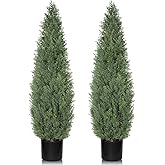 Artificial Cedar Topiary 4 FT Faux Cedar Trees for Outdoor Planters Evergreen Plant, 48 inch UV Rated and Lush Fake Cypress Tree Shrubs for Gateway Front Door Porch Patio Garden, Set of 2