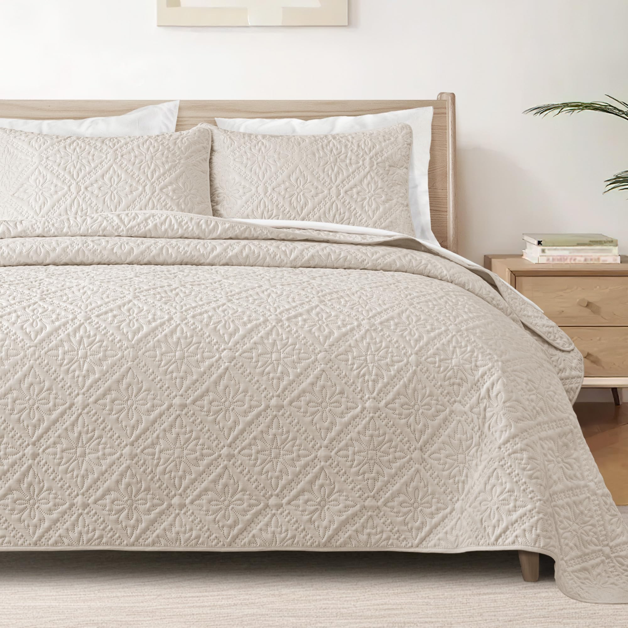 Photo 1 of Exclusivo Mezcla Twin Quilt Bedding Set, Lightweight Soft Bedspreads Coverlets with 1 Pillow Sham, Modern Brich Beige Quilts Twin XL Size for All Seasons