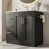 IRONCK 36 Inch Bathroom Vanity with Sink, Modern Black Bathroom Cabinet with Soft Closing Doors, 3 Drawers, Adjustable Shelf &amp; Toilet Paper Holder