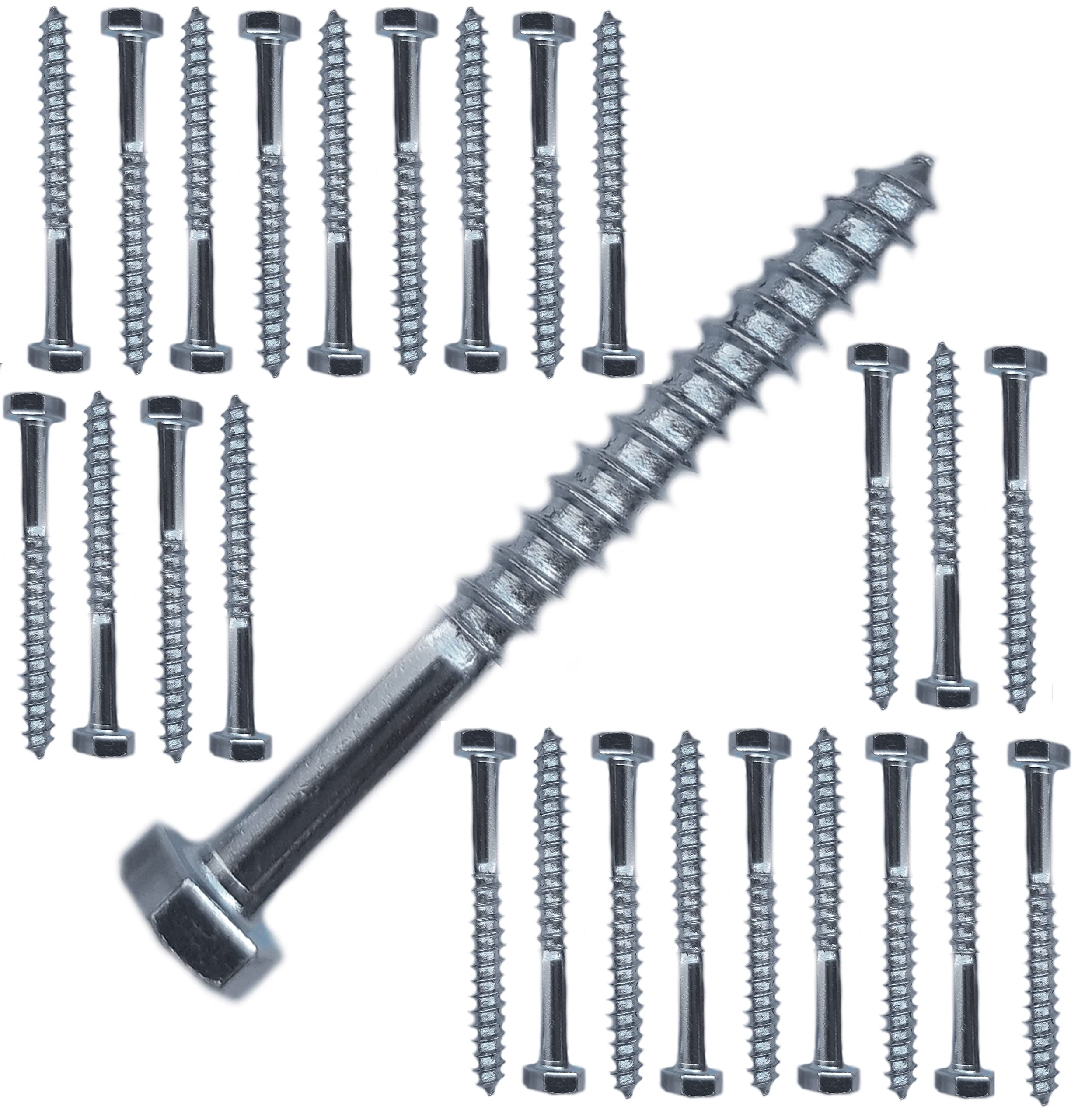 M6 Coach Screws Hex Head Width 10mm Zinc Plated Half Thread Steel Wood Screw Hexagon Lag Bolts Silver Long 6mm x 60mm (2.36" x 0.24") Box of 80 pcs