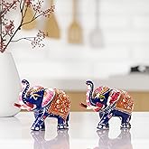 Tarini Gallery Minakari Traditional Indian Rajasthani Décor Hand Painted Festive Decoration Showpiece for Table Home Office and Gifting (Blue Elephant Set of 2)