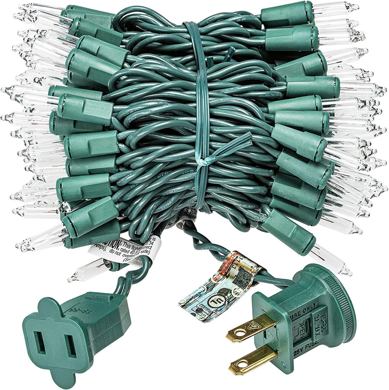 Prextex 100-Count Clear Green Wire Christmas Light Set Christmas Decorations : Garden & Outdoor