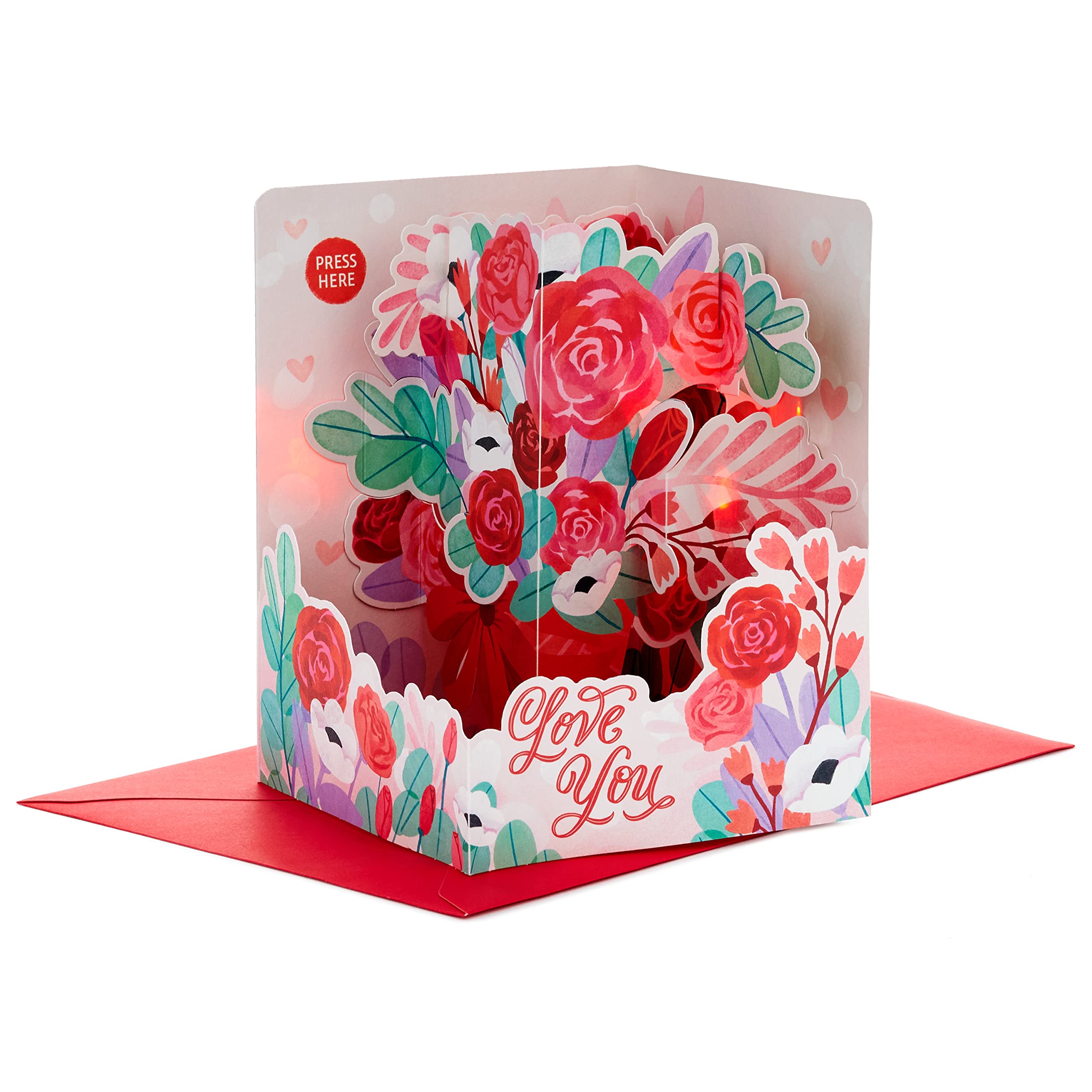 Hallmark Valentines Day Card, 3D & Pop Up Bouquet Flowers, Musical, for Her, Pink
