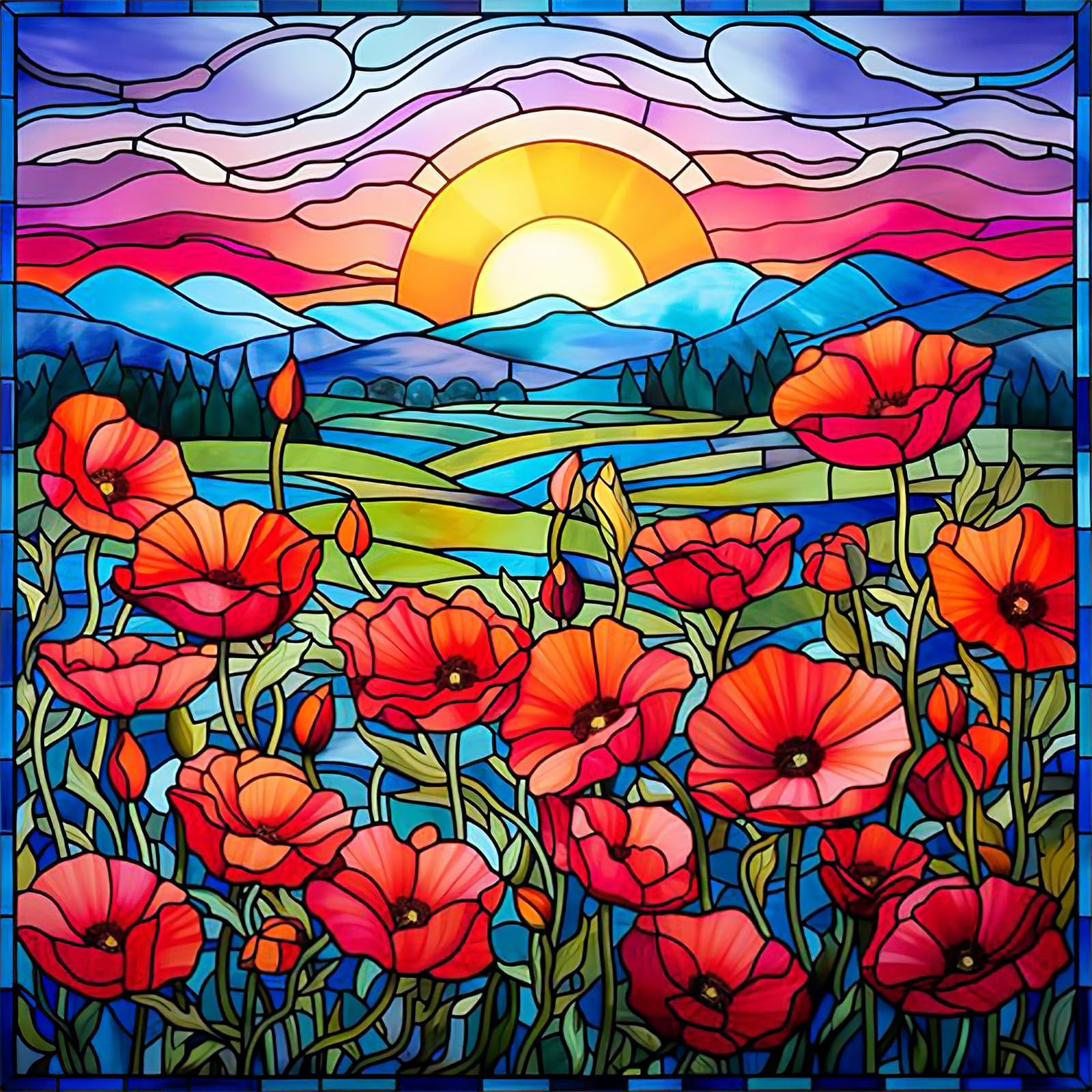 HEIBAGO 5D DIY Flowers Diamond Art Painting Kits for Audlts, Full Drill Sunrise Diamond Painting for Beginners, Rhinestone Embroidery Diamond Dots Set Landscape Gem Crafts for Home Decor 30x30cm