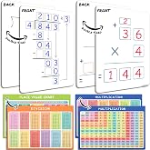 2 Pack Dry Erase Multiplication &amp; Division Board 9"x12" Double Sided Practice Whiteboard with 2x1 &amp; 2x2 Digit Multiplication for Home, School, Classroom, Kids, Students Math