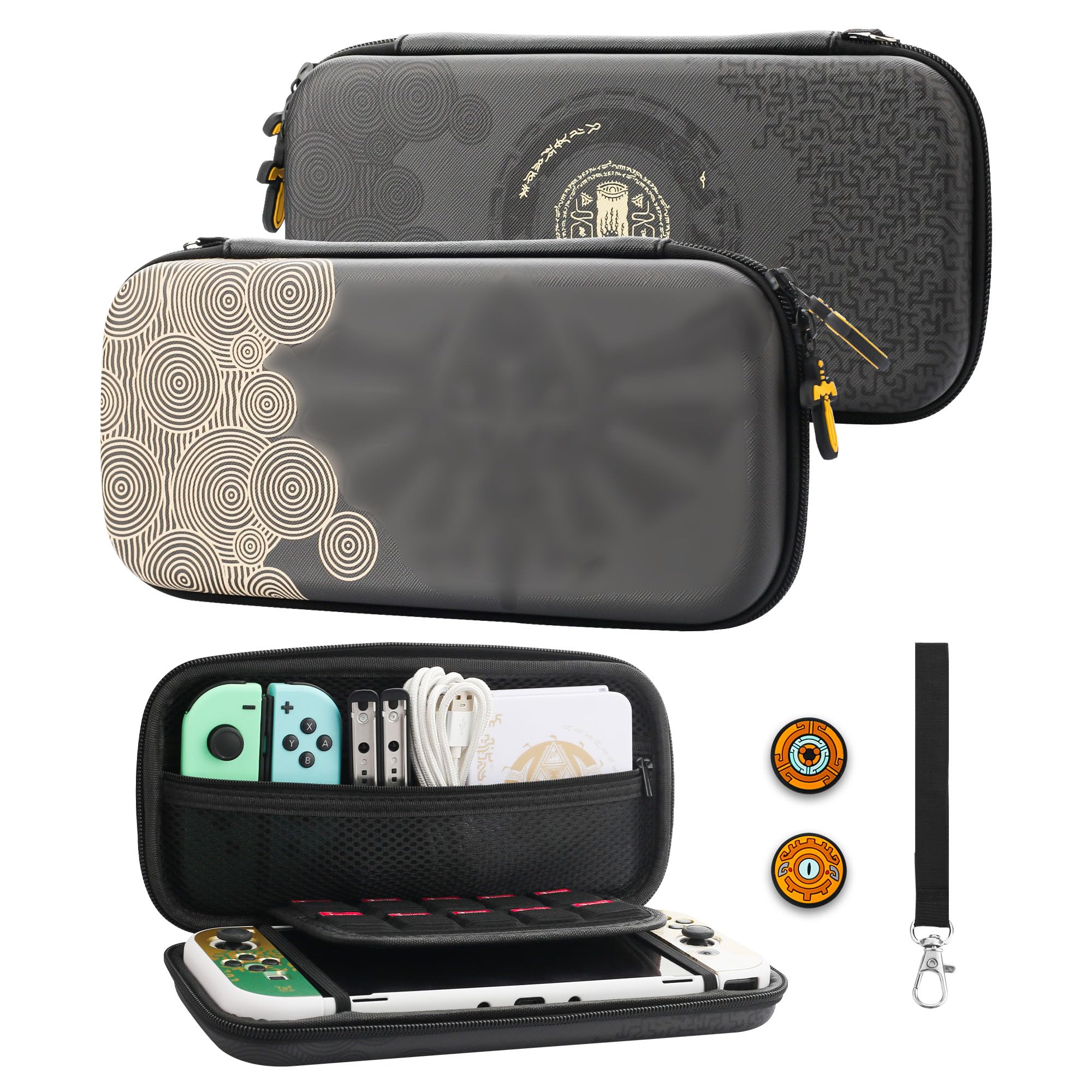 GLDRAM Theme for Zelda Carrying Case Compatible with Nintendo Switch & OLED, Portable Switch Accessories with Protective Travel Bag, 2 Thumb Grip Caps & Hand Strap for Tears of the Kingdom