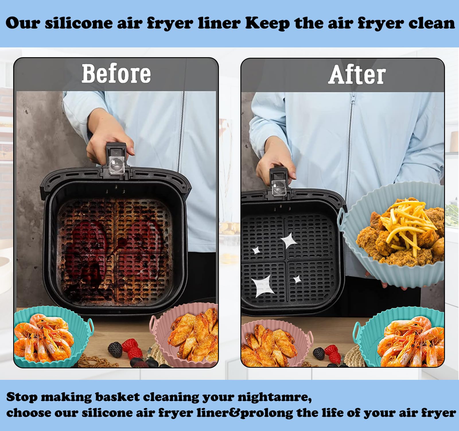 Silicone Air Fryer Liners4 Pack Air Fryer Silicone LinersFood Safe