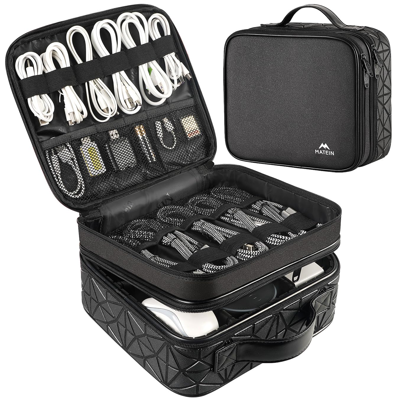 Photo 1 of MATEIN Cable Organizer Bag, Waterproof Travel Electronic Storage with Adjustable Divider, Shockproof Portable Double Layer Tech Bag Carrying Case for Cord, Earbuds, Charger, SD Card, Tech Gifts, Black