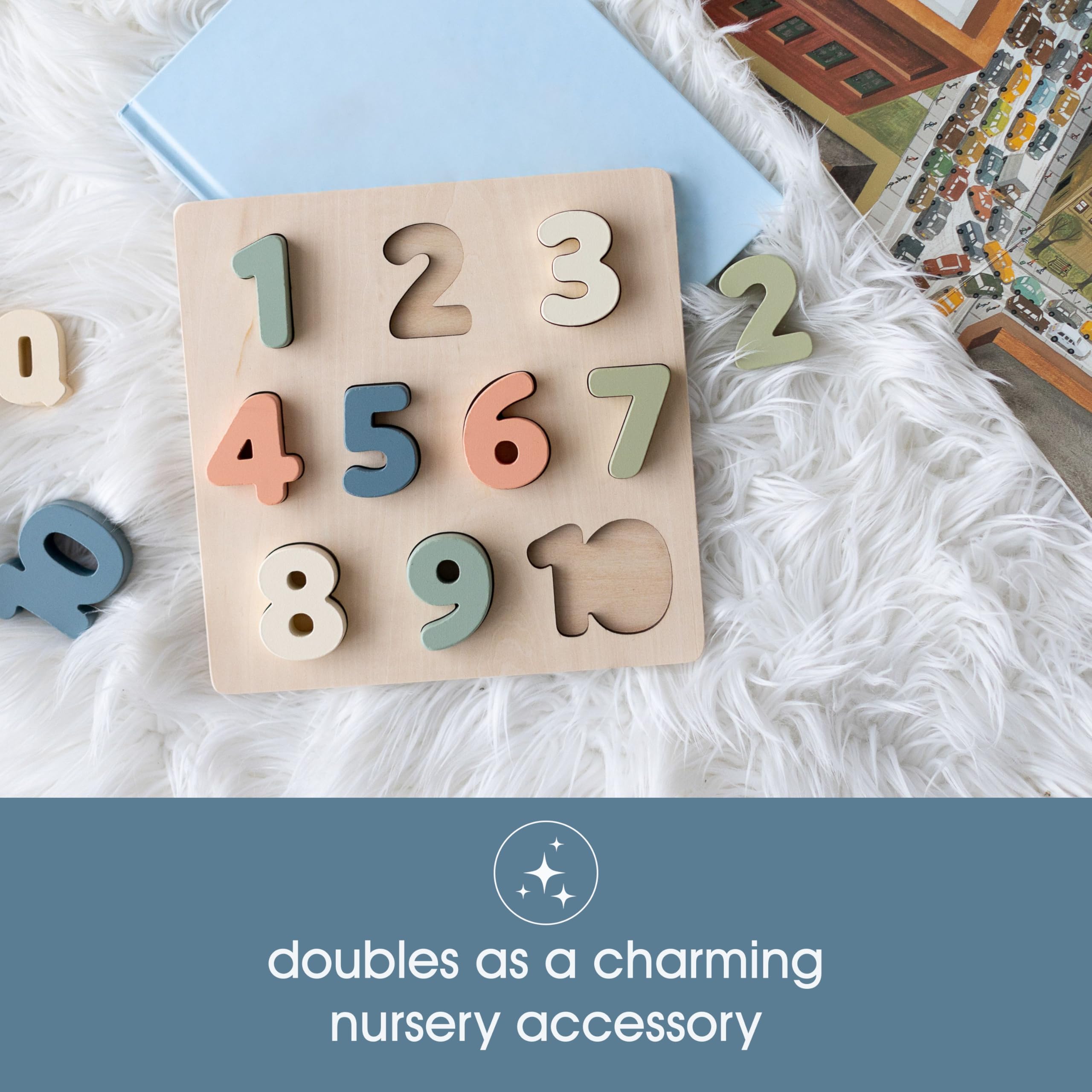 Pearhead Wooden 123 Numbers Puzzle, Colorful Preschool Counting Board, Interactive Montessori Educational Learning Baby Toys for Boys or Girls, Ideas for Toddlers