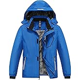 MoFiz Boys Waterproof Skiing Jacket Kids Hooded Fleece Winter Snowboard Jackets Windproof Warm Outerwear with Zip Pockets