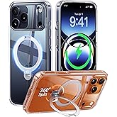 CASEKOO Clear for iPhone 17 Pro Case with 360 Spin Magnetic Stand[Fit for MagSafe][17FT Military Protection][Long-Lasting Clarity] Slim Frame Titanium Alloy Sturdy Stand 6.3'', Clear