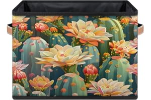 YCCZCPRL Cactus Storage Basket Foldable Fabric Storage Bin with Handle Storage Box Cacti Flower Decorative Storage Organizer 