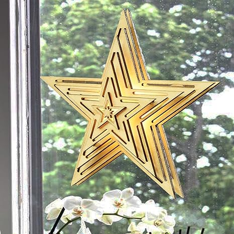 Geezy Wooden Window Star With Warm White Led Lights Battery