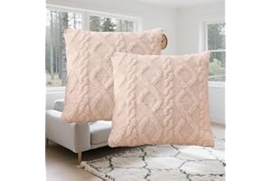 2pcs Furry Throw Pillow Covers 18x18 Soft Plush Cushion Case for Couch Sofa and Bed Decor Off White