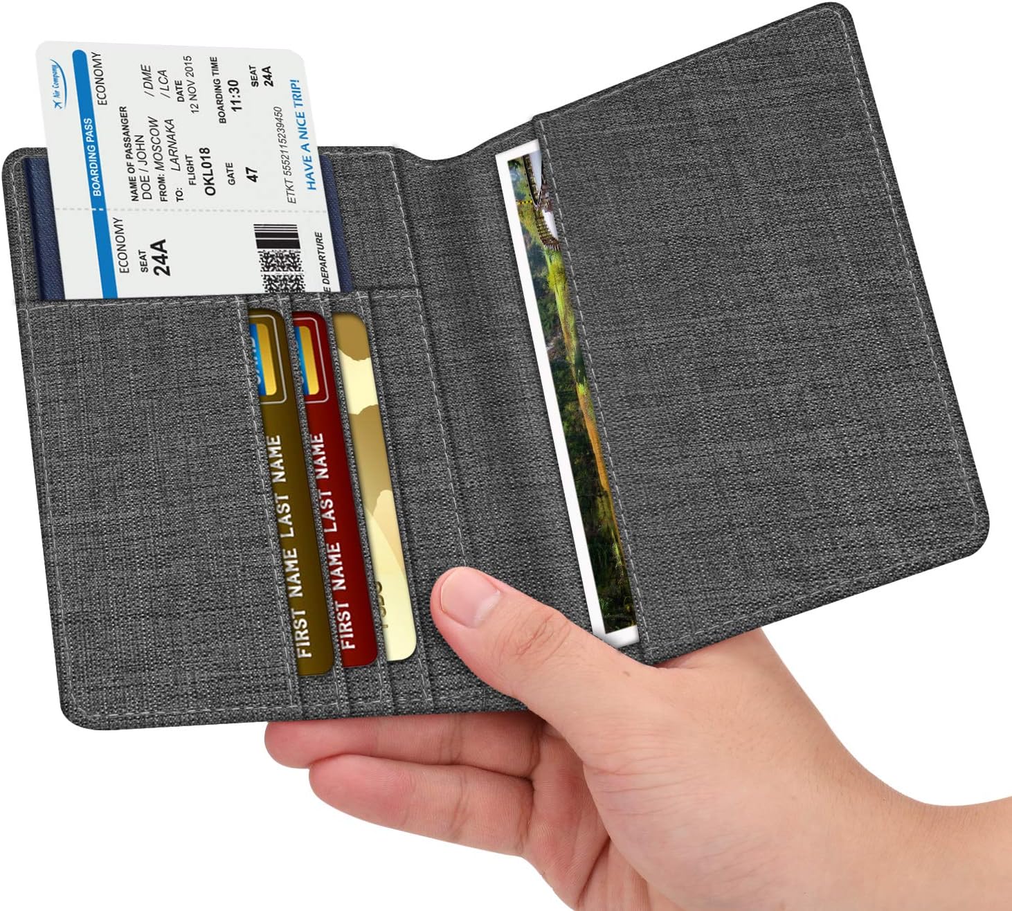 | Fintie Passport Holder Travel Wallet RFID Blocking PU Leather Card Case Cover, Denim Charcoal/Brown | Passport Covers