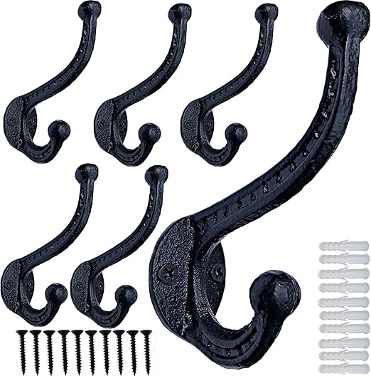 6 PCS Black Big Coat Hooks Hardware Heavy Duty Hooks for