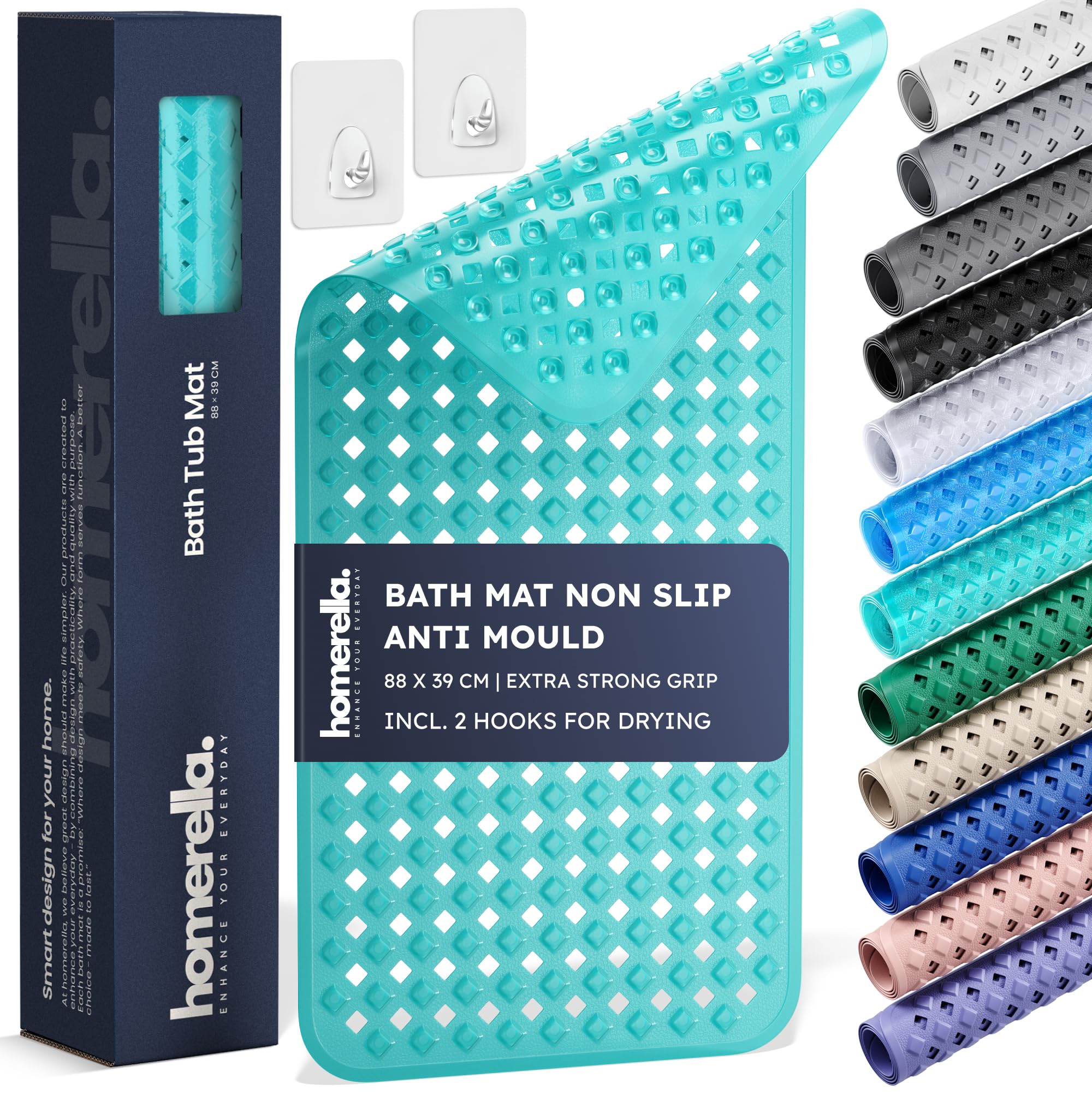 Bathtub Mat Non Slip Anti Mould 88x39cm - homerella® Shower Mat Machine Washable & BPA free, Shower Mat Non Slip Anti Mould, Anti Slip Bath Mat, Shower Mats for Inside Shower and Tub