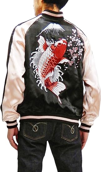 Amazon ジャパネスク Japanesque スカジャン 3rsj 022 跳ね鯉 刺繍 メンズ スーベニアジャケット コート ジャケット 通販