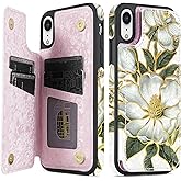 NNH Compatible with iPhone XR Wallet Case with RFID Blocking Card Slots Folio Flip PU Leather Kickstand Double Magnetic Clasp Design Cover for iPhone XR(6.1 inch-Magnolia Flowers)