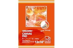 AUREUO Canvas Pad for Painting 10 Sheets, 10 Oz. - 12x16 Inch, 1 Pack - Triple Primed Glue Bound Cotton Canvas Paper for Oil and Acrylic Paints Art Supply for Mixed Media Painting