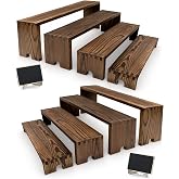 2 Set Widened Wood Tiered Display Stands, Cupcake Stand Buffet Risers | Dessert Table Display Set, Chalkboard Signs, Display Risers for Vendor Events Craft Shows, Dark Charred Wood