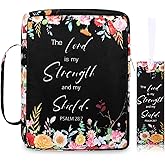 Laumoi Bible Cover Floral Bible Case with Handle and Zippered Back Pocket 10 Inch Women Bible Bag with Bookmark Portable Bible Carrying Case for Bible Study, Outdoor, Daily Commuter (Less Flower)