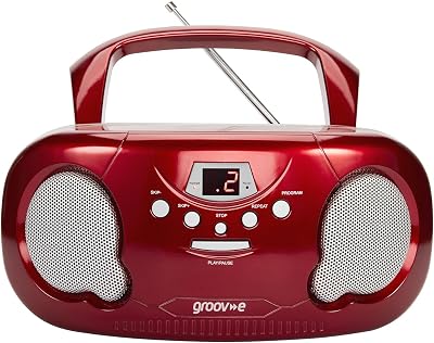 Groov-e Original Boombox Portable CD Player Bluetooth Radio Red