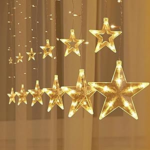 Joiedomi 2Pack Christmas Window Lights 138 LED 12 Stars Curtain String Light Remote Waterproof for Holiday Home Balcony Decorations Xmas Party Indoor Outdoor Décor