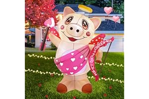 Gardentime 5 FT Valentine‘s Day Inflatable Piggy Cupid Blow up Decoration with Built-in LED for Birthday Wedding Yard Lawn Garden Home Party Décor