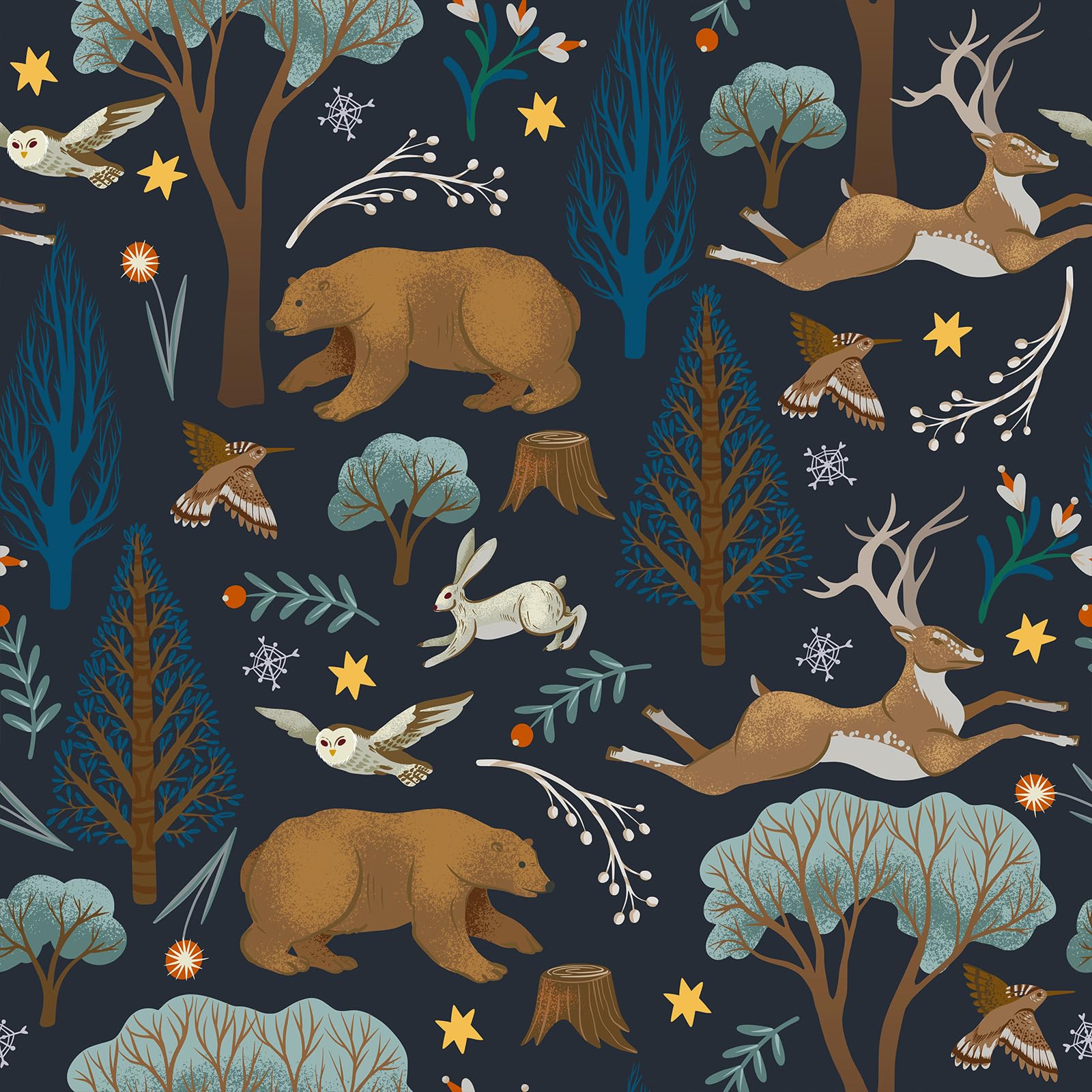 VEELIKE Blue Floral Wallpaper Jungle Bear Contact Paper Animal Wallpaper Tropical Tree Wall Sticker Deer Wall Mural Vintage Leaf Sticky Back Plastic Bedroom Furniture Sticker Kitchen 44.5cm×300cm