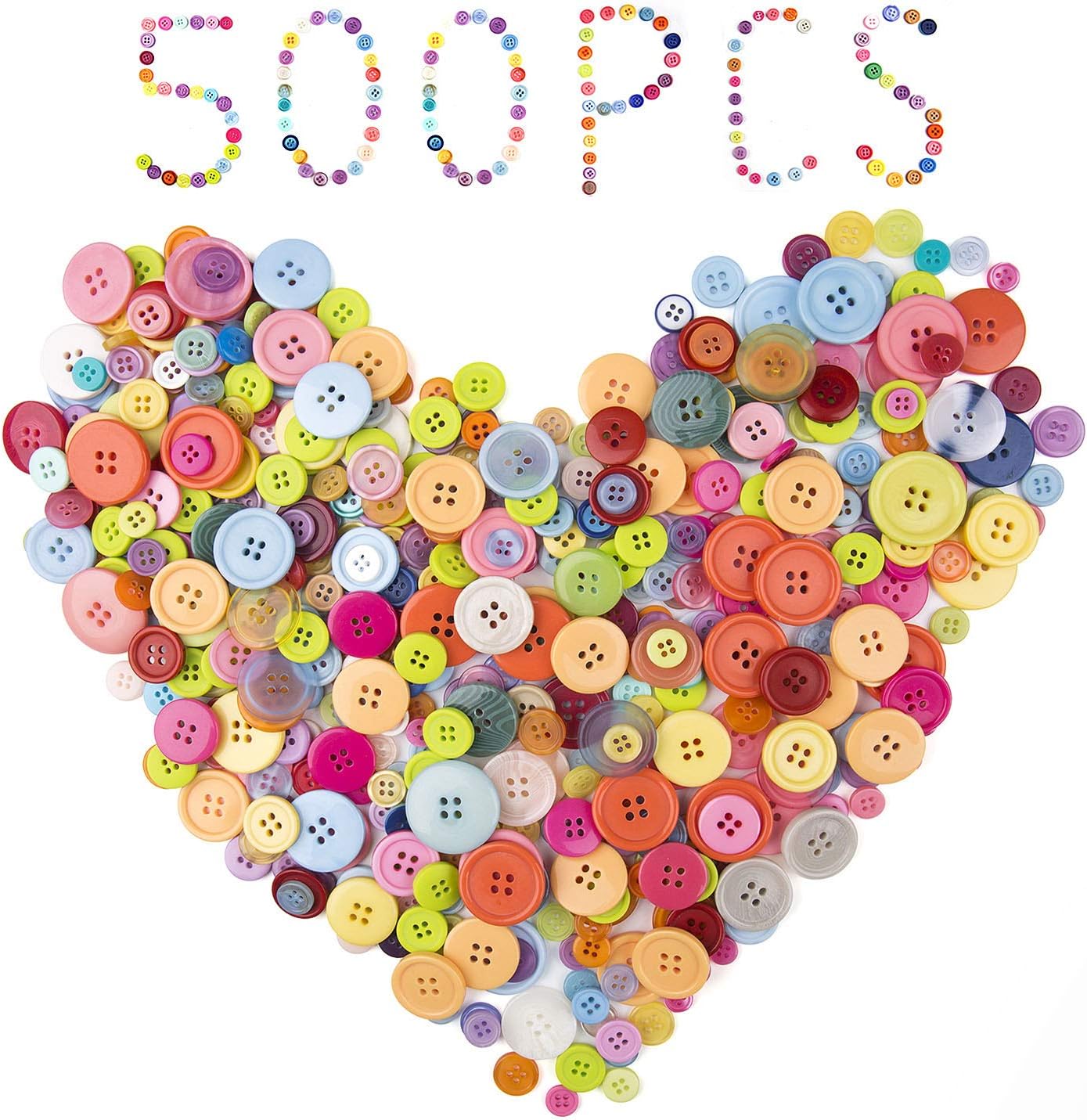 Craft Buttons, Comius 500 Pcs Craft Buttons Assorted Mixed Color Resin Round Sewing Button for Art Crafts DIY Handmade Project Children's Manual Button Painting