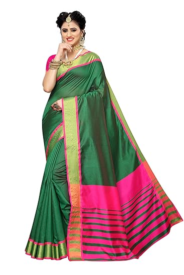 cotton with blouse piece Saree (SDPL-DEEWANI_ Green_ Free Size)