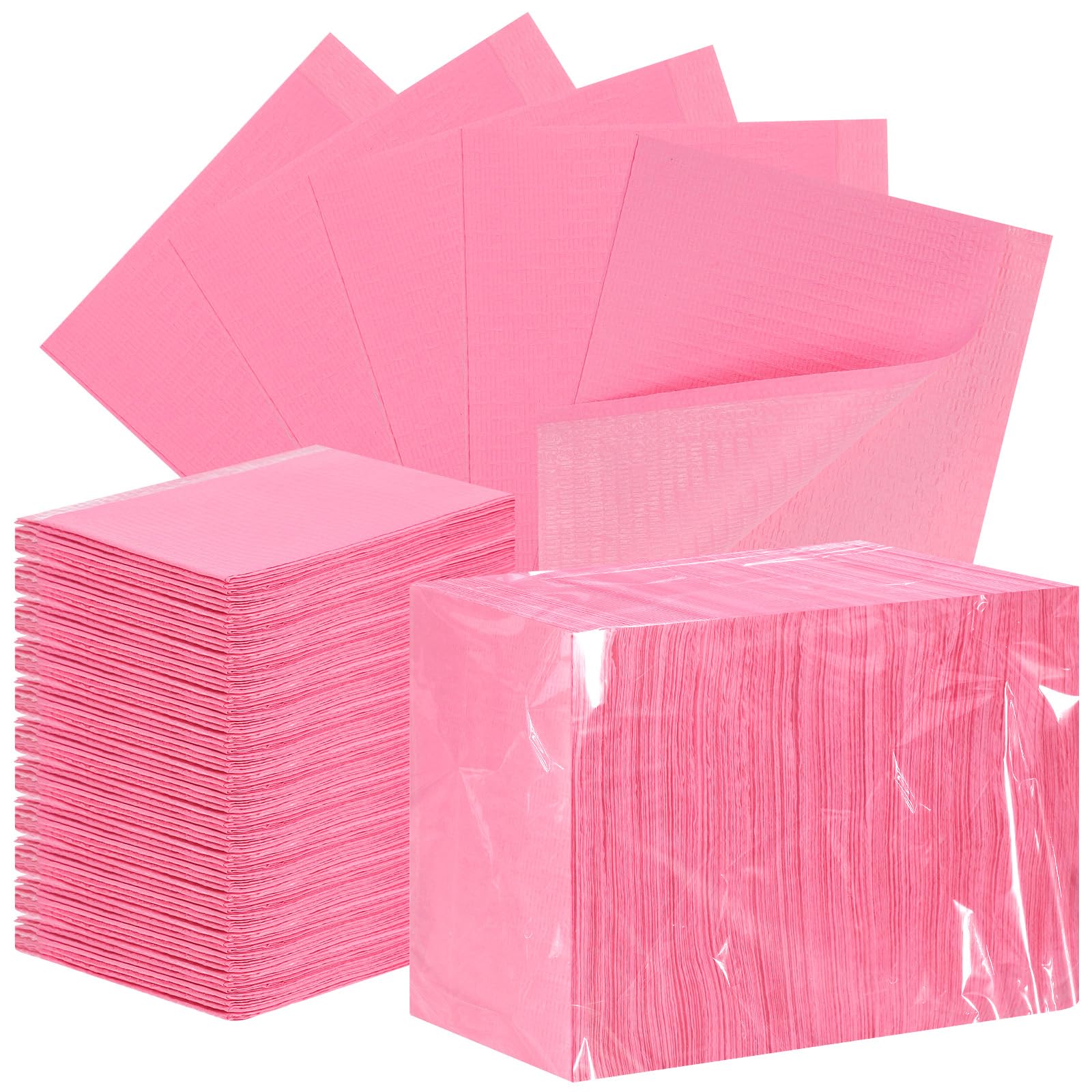 Healifty 125pcs Dental Bibs, Pink Disposable Aprons for Adults, 18 x 13.2 inches Disposable Dentist Bibs, 3 Ply Waterproof, Tattoo Bibs for Nail Tables, Dental Pads, Mats, and Paper Sheets