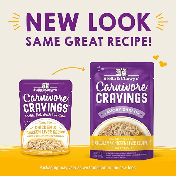 STELLA & CHEWY’S CARNIVORE CRAVINGS WET CAT FOOD – PREMIUM POUCHES – GRAIN FREE, HIGH PROTEIN CHICKEN & CHICKEN LIVER – PERFECT FOR PICKEY EATERS – COMPLETE MEAL OR TOPPER (2.8 OZ, 12 PACK)