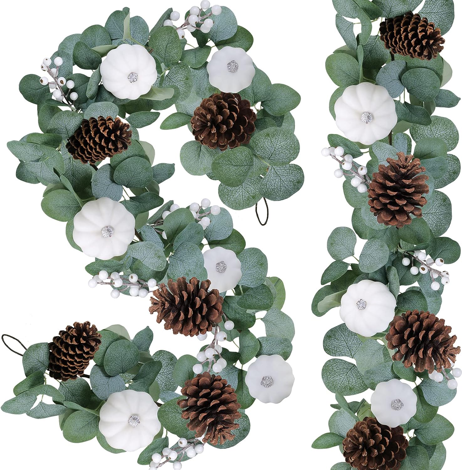Wreaths, Garlands & Swags - 2 Pack White Pumpkin Garland Artificial Eucalyptus Garland with White Pumpkins Pinecones Berries Fall Foliage Garland for Wedding Arch Backdrop Thanksgiving Table Runner Farmhouse Décor