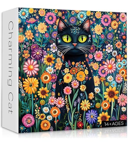 1000 Piece Stained Glass Cat Jigsaw Puzzle For Adults - Colorful Art Puzzle, Gradient Kitty Design | Includes Poster & Letter Guide