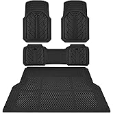 CAR PASS Floor Mats for Cars M-L Size, Heavy Duty Rubber Floor Mats with Trunk Cargo Liner, Universal Trim-to Fit Automotive Floor mats for Truck Van SUV Waterproof All Weather Car Mats Solid Black