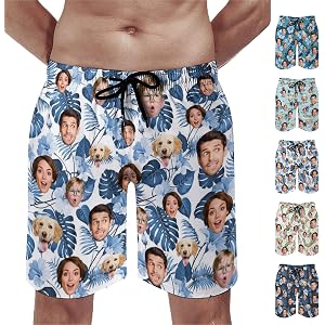 Custom Face Mens Swim Trunks Quick Dry 7 Inch Funny Beach Board Shorts for Men