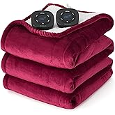 Bedsure Electric Blanket Queen Size - Dual Control Heated Blanket Queen, Fast Heating with 10 Time Settings & 10 Heat Settings, Warm Gift for Grandma (84x90 inches, Burgundy)