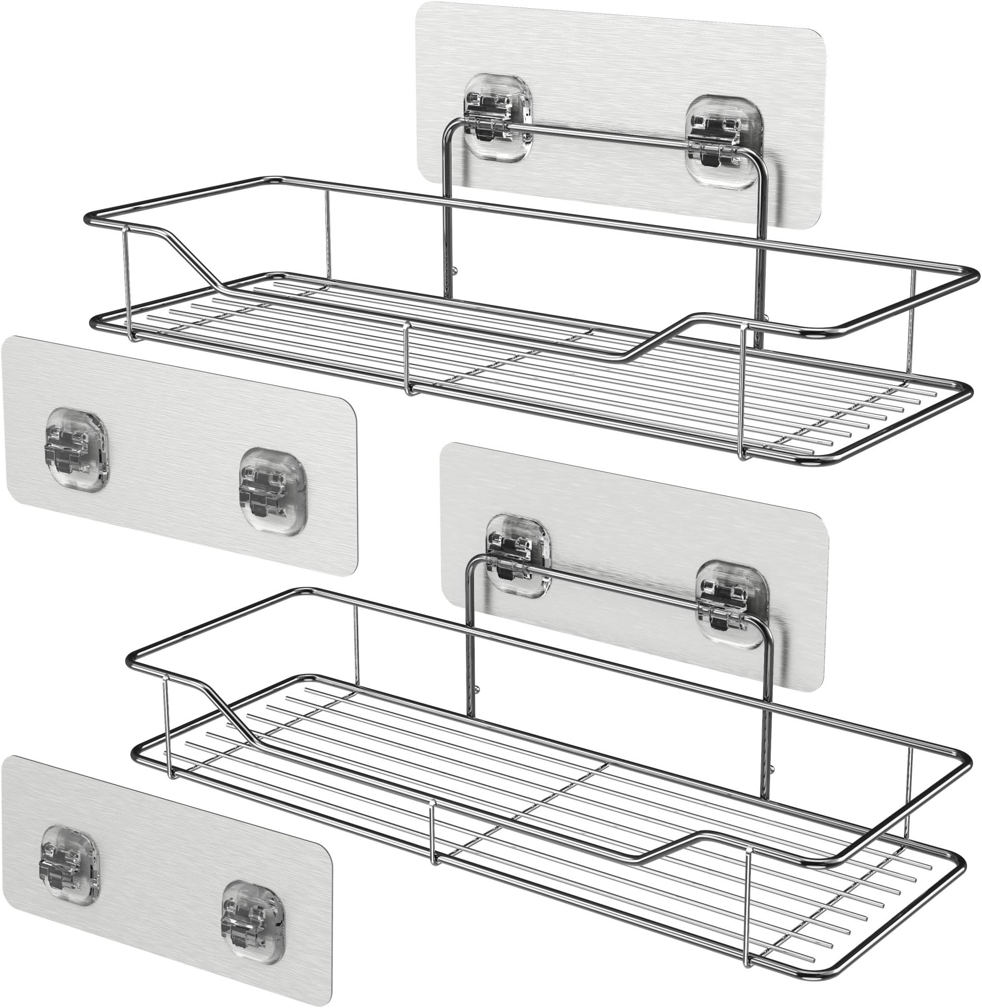 Bathroom Wall Shelves, Veckle Adhesive Shelf Bathroom Shower Caddy Traceless Kitchen Wall Mounted Rack No Drilling Storage Organizer Stainless Steel Shelf 2 Pack