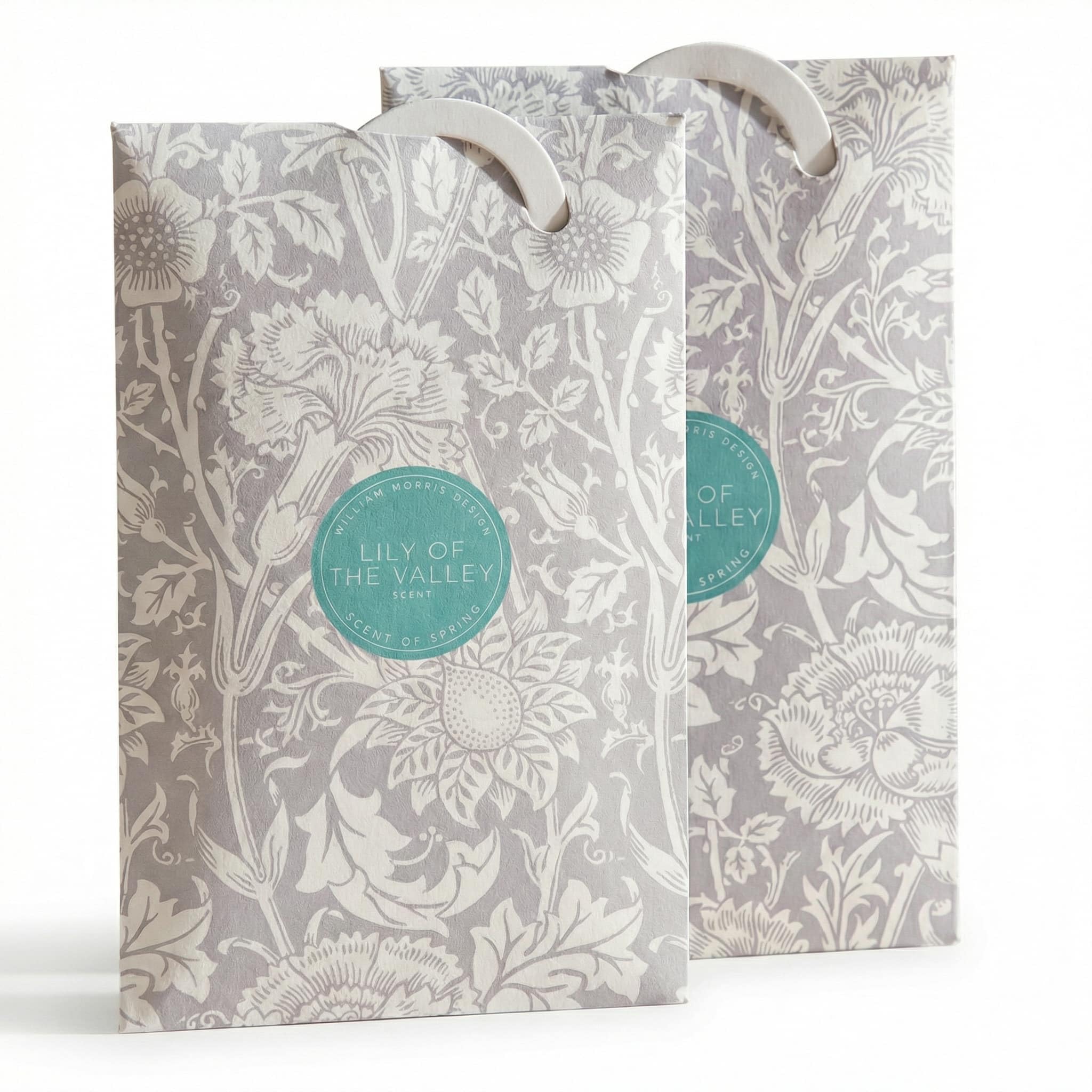 The Master Herbalist Lily of The Valley Scented Wardrobe Freshener Sachets in a William Morris Design in Grey | Pack of 2