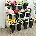 KEPMOGOH Flower Display Stand With 12PCS Buckets, 3 Layers Metal Plant Stand With Wheels, Heavy Duty Moving Plant Shelf, For Indoor, Outdoor Patio Garden, Balcony, Florist (B)