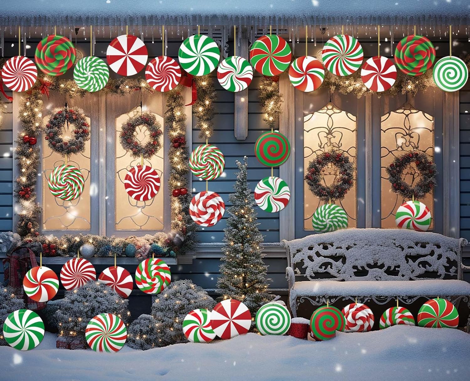Yard Signs - 35pcs Candy Christmas Outdoor Decorations, Christmas Tree Ornaments, Plastic Peppermint Lollipop Candy Signs, Christmas Hanging Ornaments for Christmas Home Office Tree Porch Yard Decor