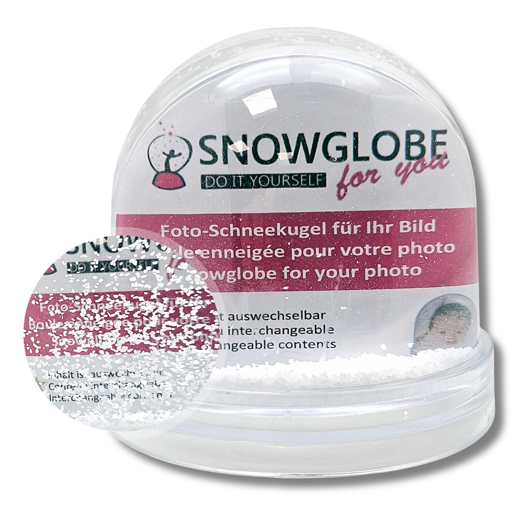 Snowglobe for You - 50000 Photo Snow Globe Large with Image and Transparent Base - Contents: Snow - 9 cm.