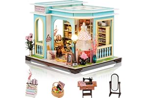 Foyucool DIY Miniature House Kit, Dollhouse Kit with LED Light, Mini House Building Kits for for Adult to Building, Christmas Home Decorations Gifts for Family and Friends, Tailor's Store